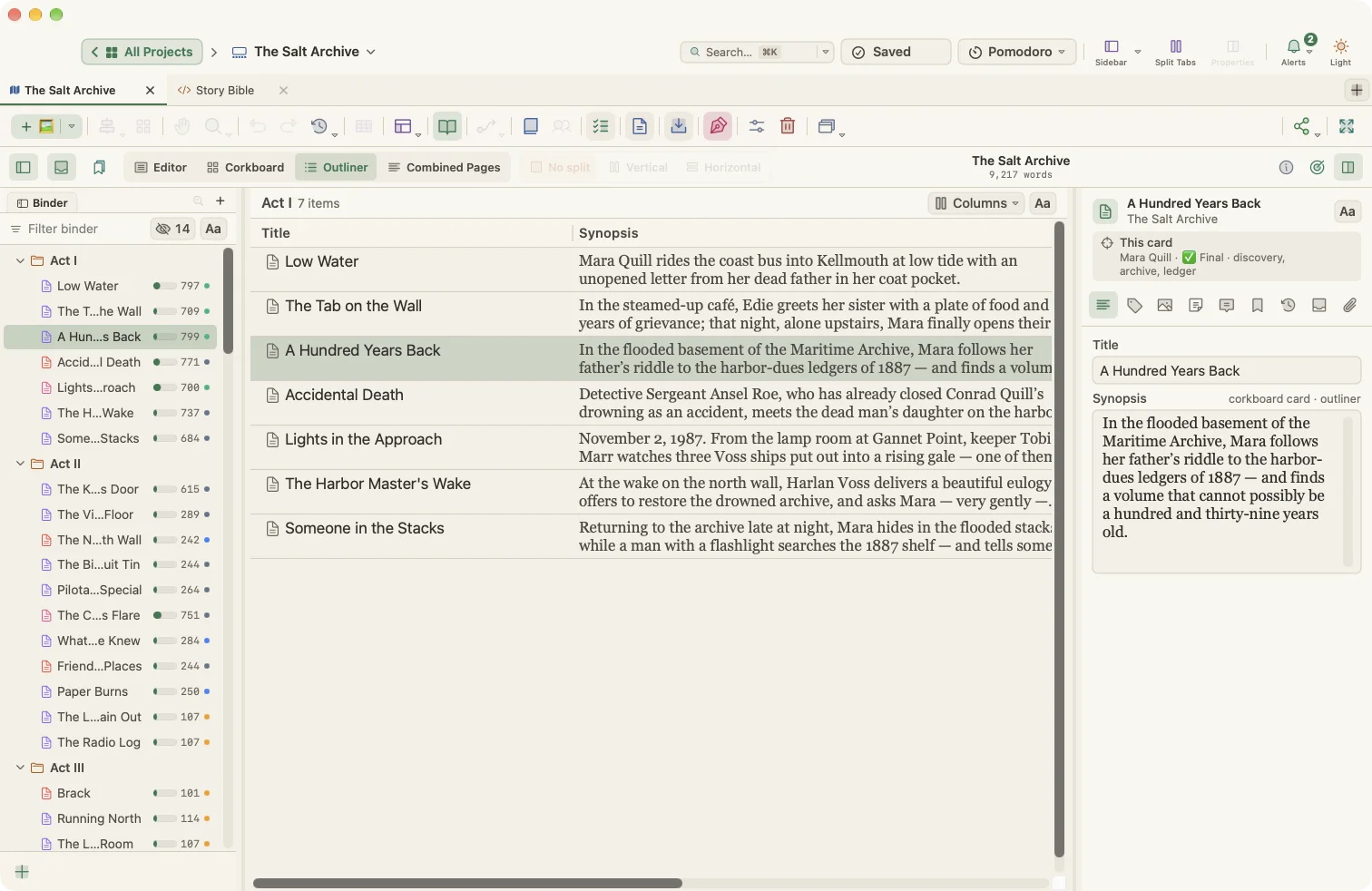 Outliner in WriterMorph